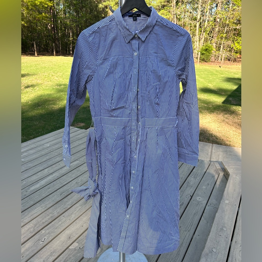 J Crew NWT Navy Striped Shirt Dress Preppy Womens 10